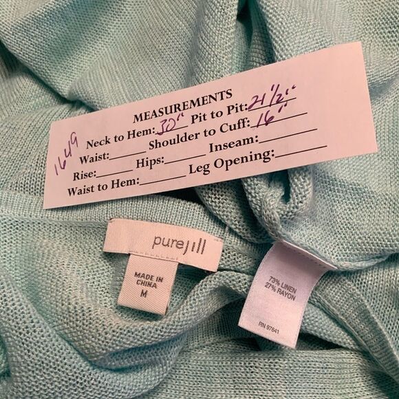 PureJill blue asymmetrical linen blend sweater M - Picture 4 of 4